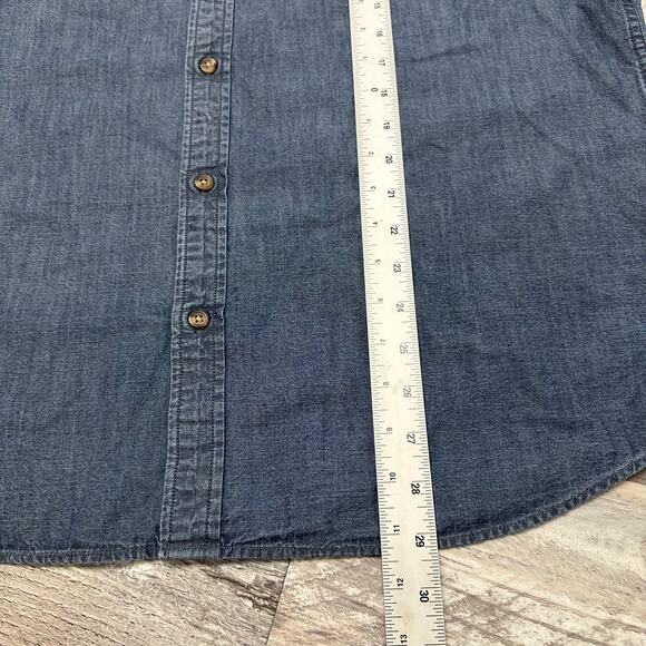 Banana Republic Dark Wash Blue Mens L Untucked Fit Button Down Chambray Shirt - Picture 10 of 12